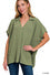 WOVEN AIRFLOW COLLARED V NECK SHORT SLEEVE TOP