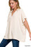 WOVEN AIRFLOW COLLARED V NECK SHORT SLEEVE TOP