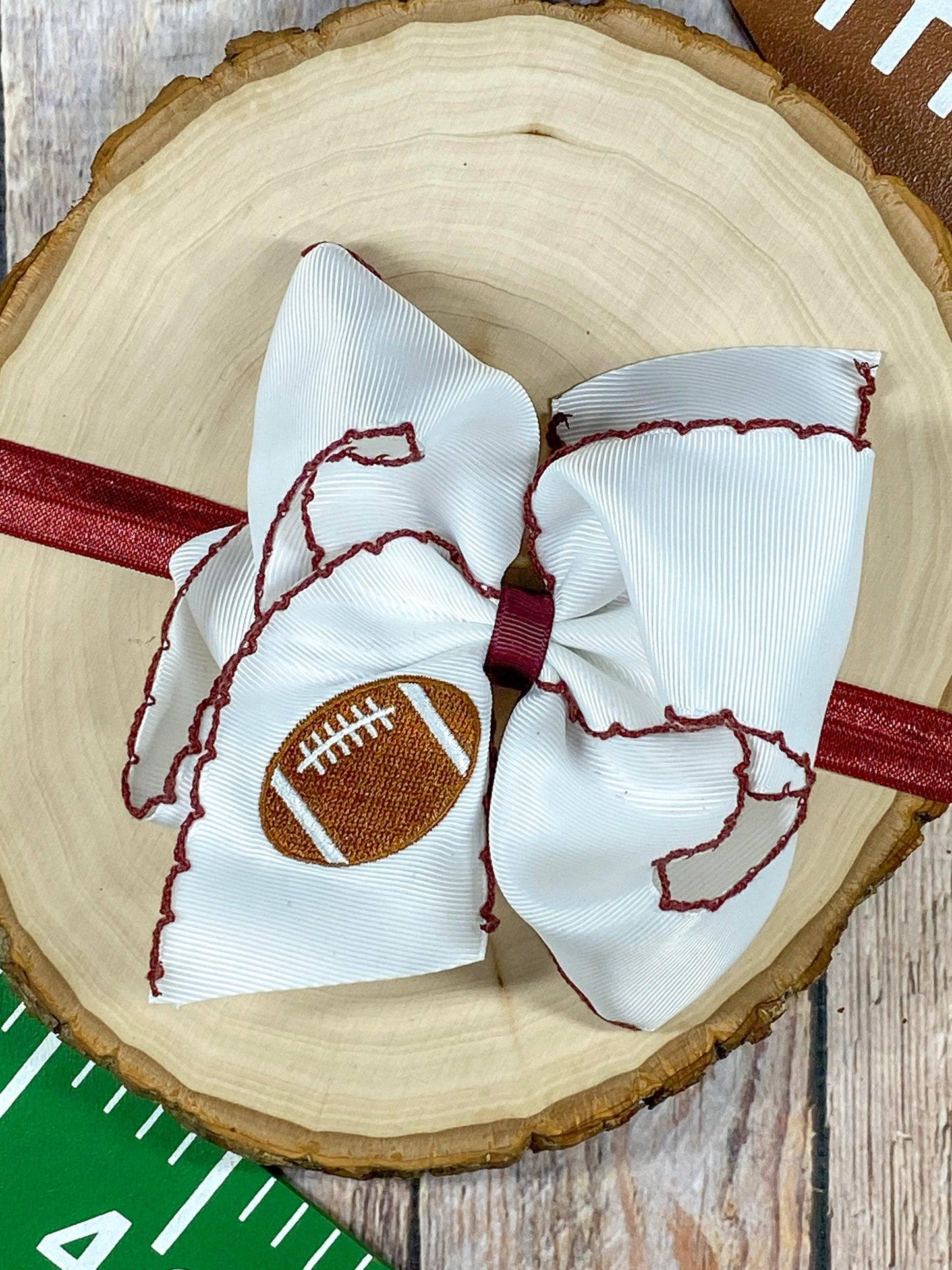 Football Embroidered Moonstitch Bow Headbands: Game Day