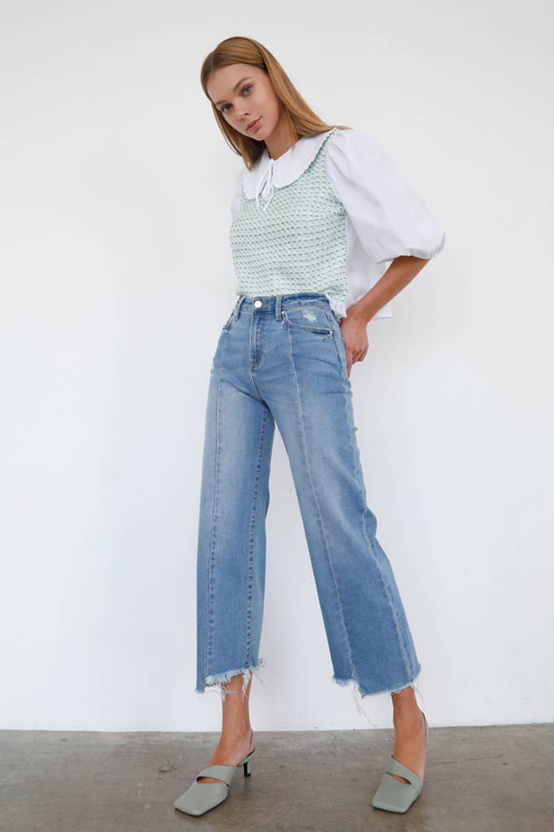 Uneven Raw Hem Crop Flare Jeans
