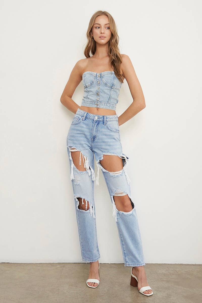 High Waist Ripped Baggy Jeans
