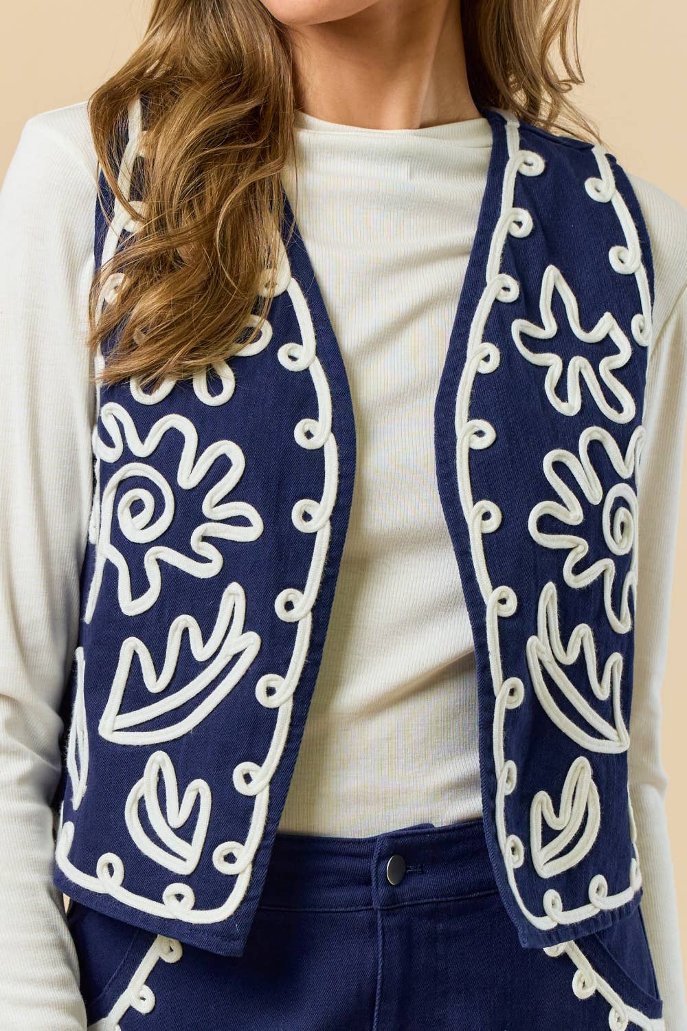 Boho Cord Embroidered Vest
