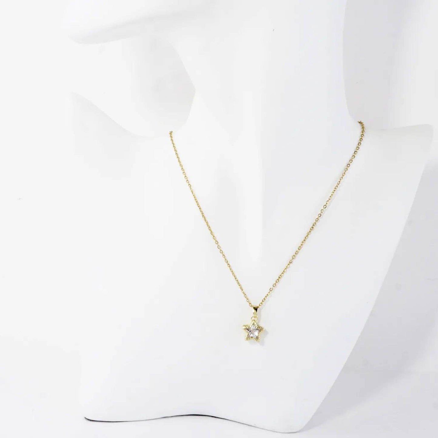 Tiny Bezel Set Star Shape CZ Stainless Necklace