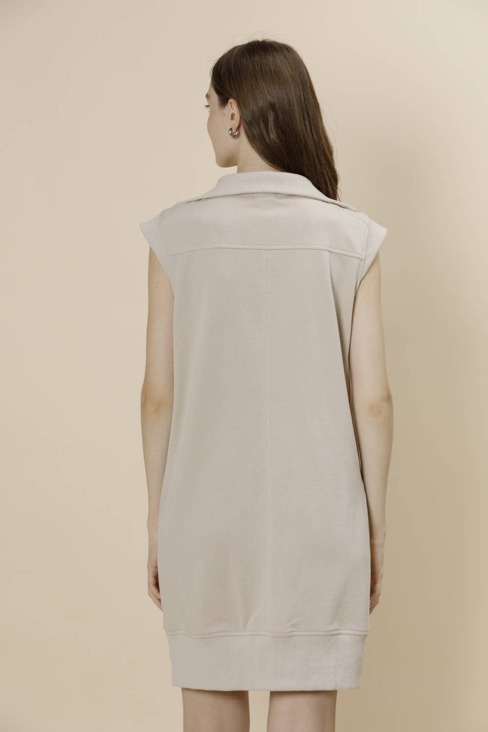Zip-Up Front Cap Sleeve French Terry Lounge Mini Dress