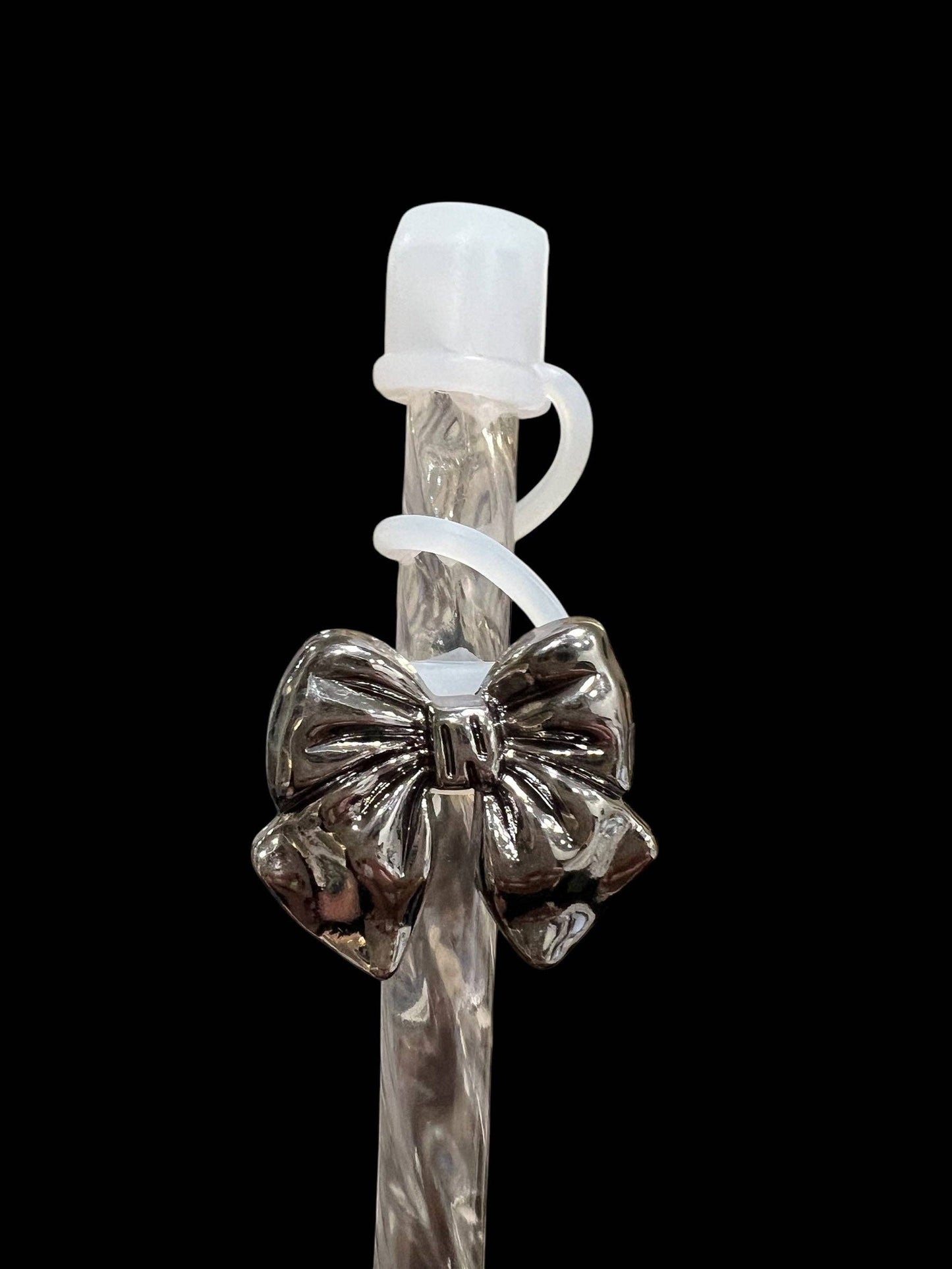Gunmetal Bow Metal - Silicone Straw Topper 10mm
