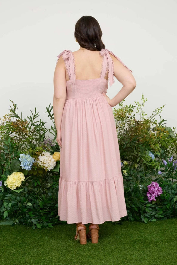 Plus Scallop Eyelet Trim Midi Dress- LIGHT PINK