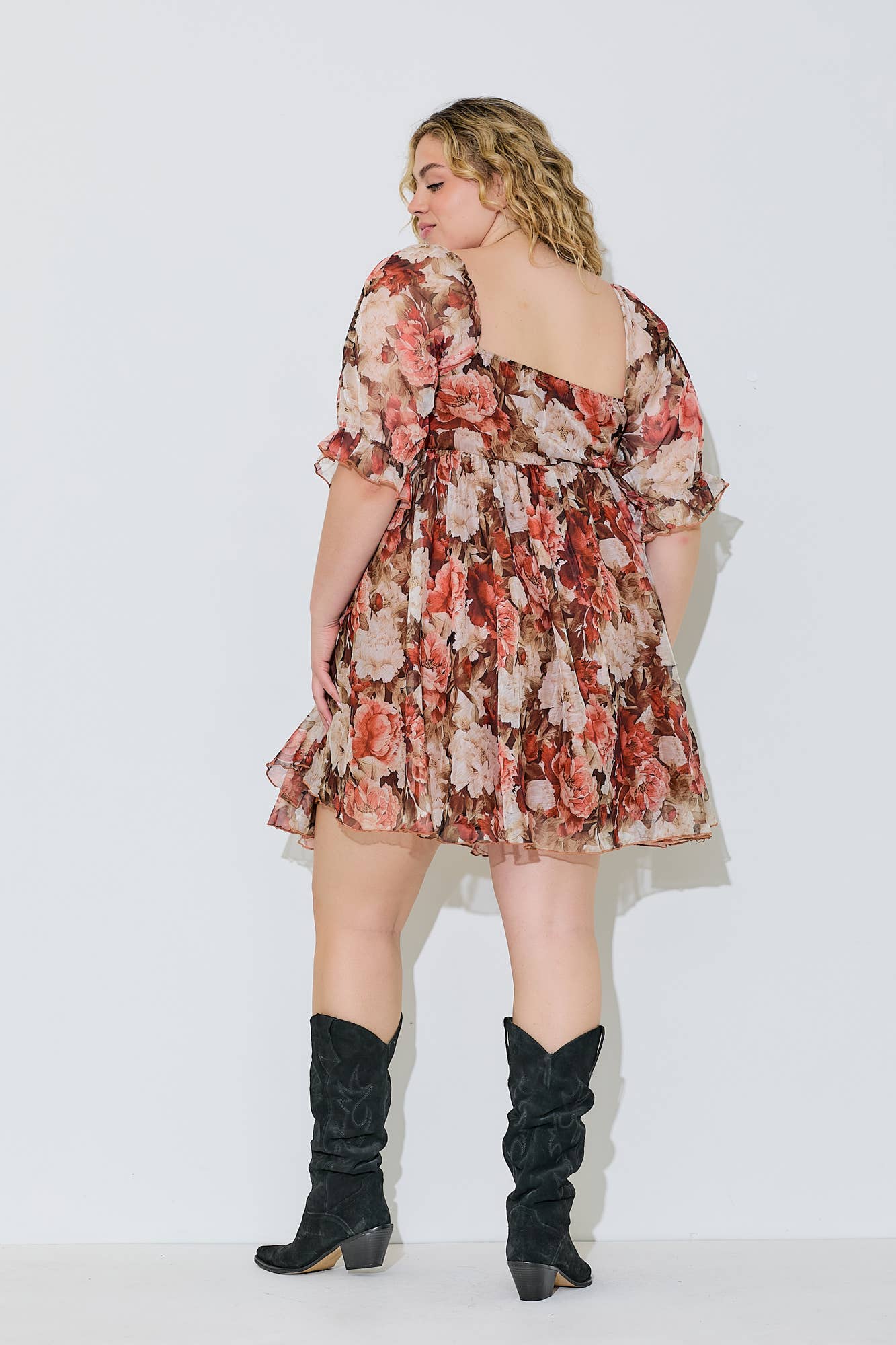 (PLUS SIZE) FLORAL PUFF SLEEVE DRESS
