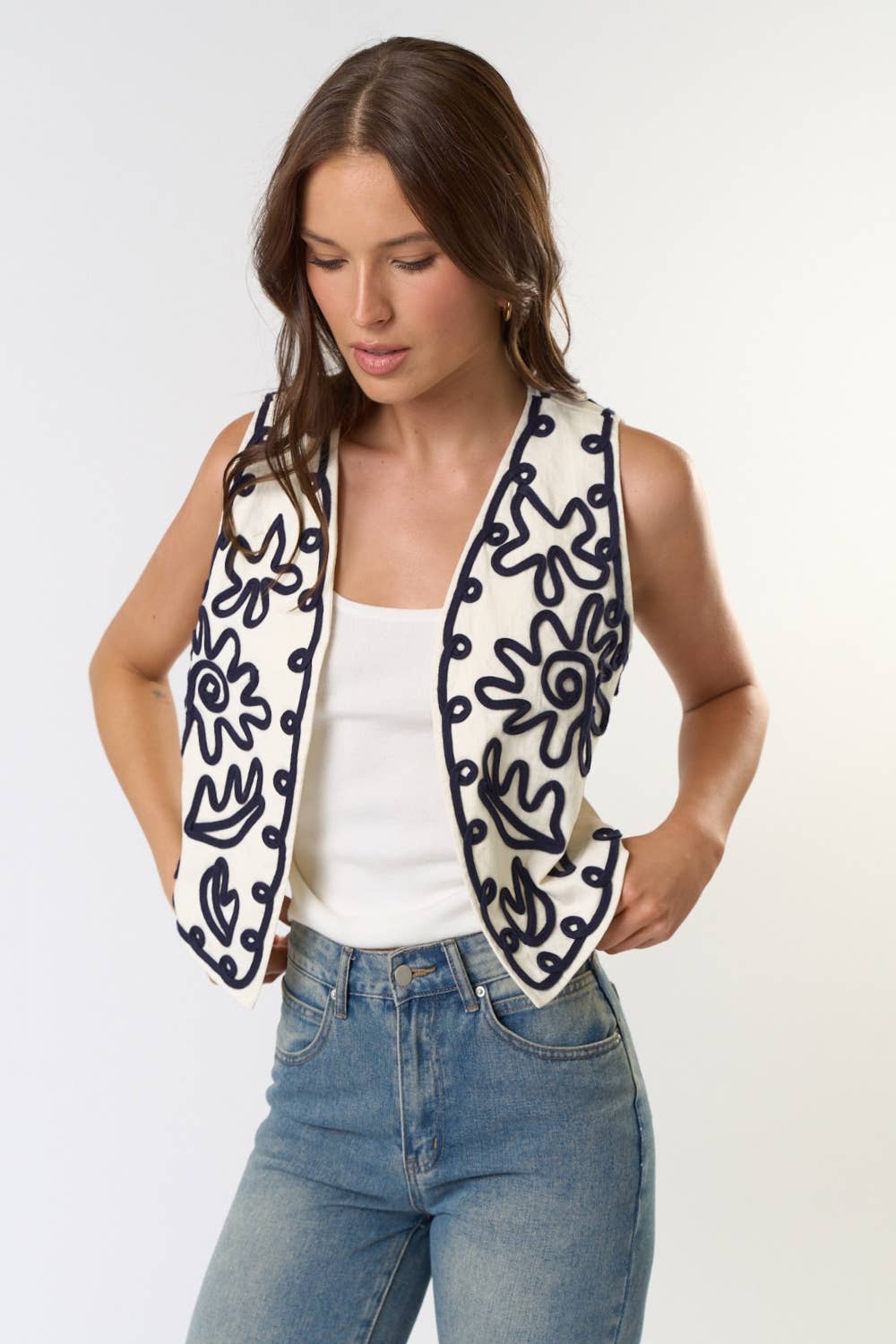 Boho Cord Embroidered Vest