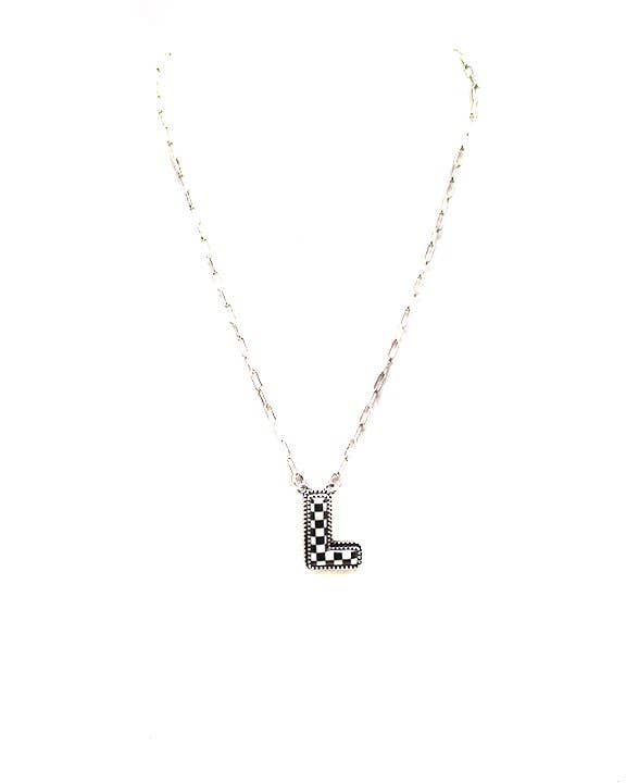 Checkered Bubble Initial Necklace