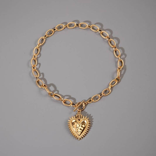 SPIKED HEART CHUNKY CHAIN TOGGLE NECKLACE | 40NK9575