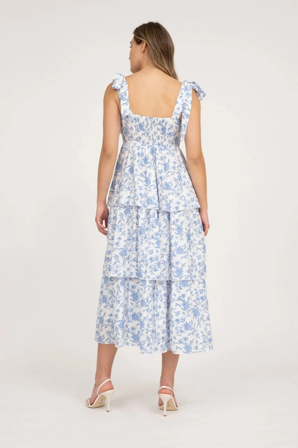 Floral Tie Strap Midi Dress- BLUE