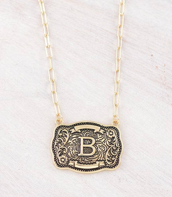 Initial Buckle Pendant Necklace B