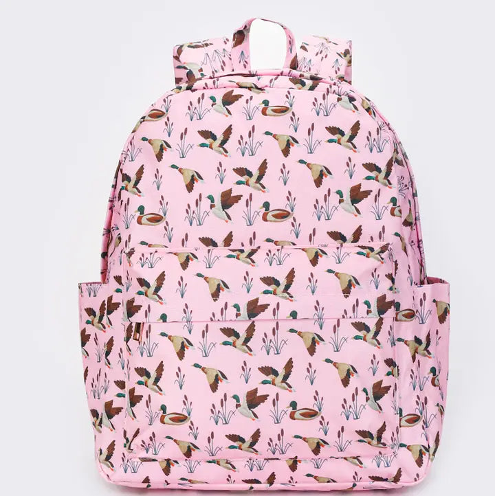 Pink Girls Duck Printed Canvas Backpack