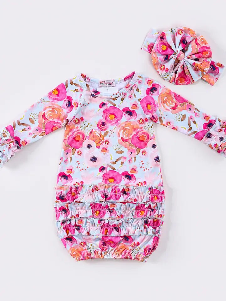 Sherbet Poppy Baby Gown