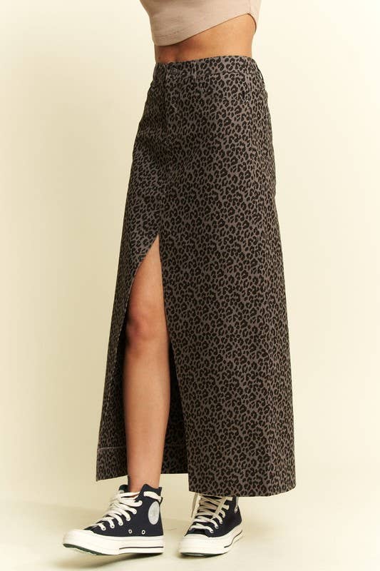 PLUS SIZE LEOPARD PRINT FRONT SLIT SKIRTS