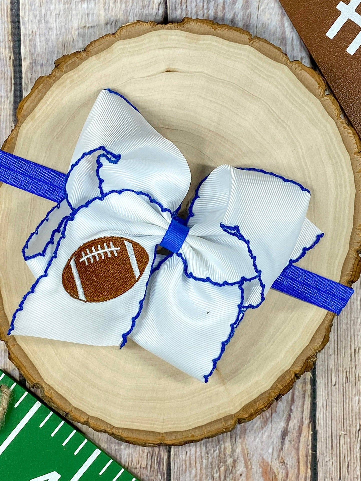 Football Embroidered Moonstitch Bow Headbands: Game Day