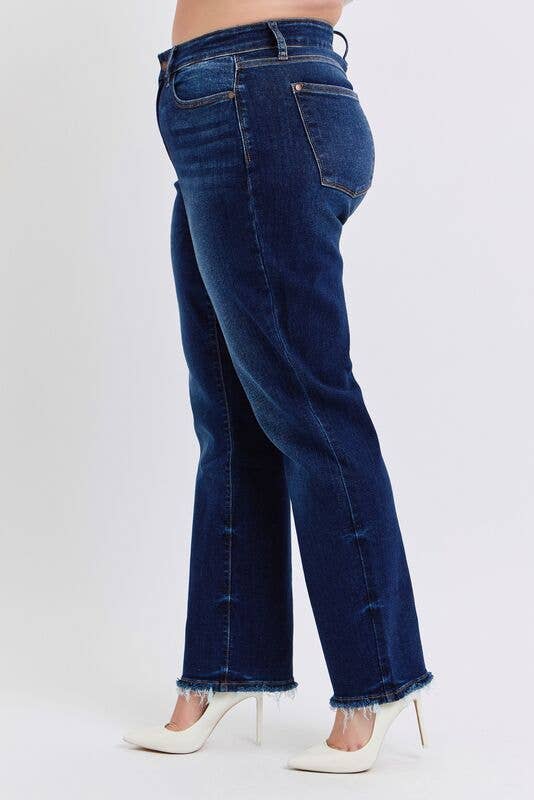 Mid Rise Straight Leg with Fray Hem