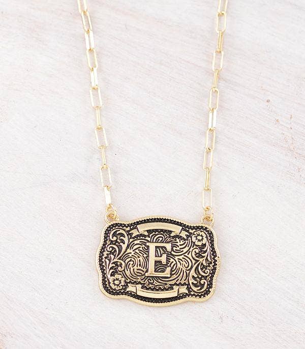 Initial Buckle Pendant Necklace E