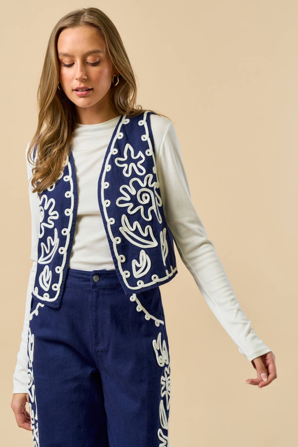 Boho Cord Embroidered Vest