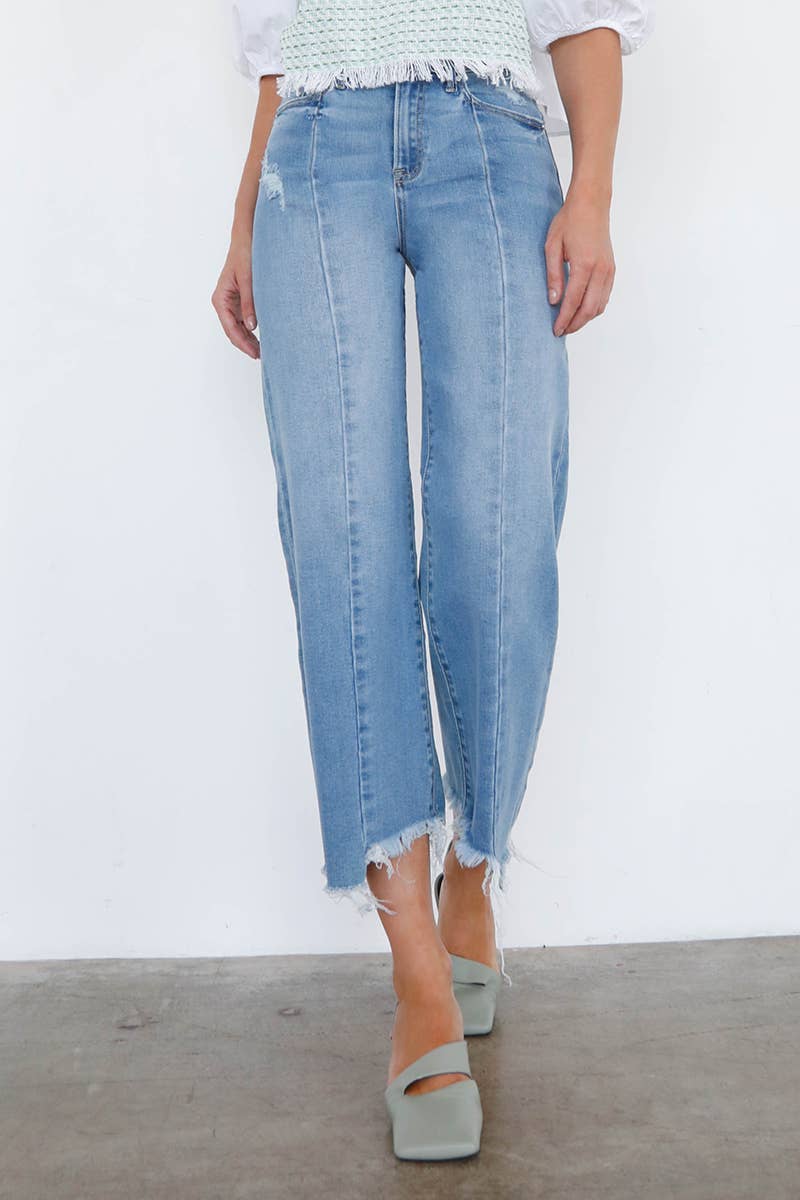 Uneven Raw Hem Crop Flare Jeans