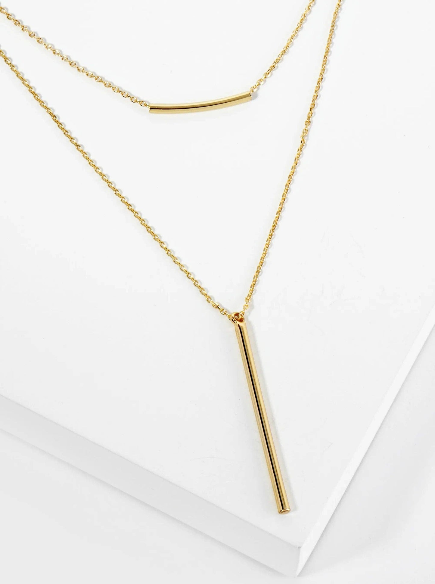 18K Gold Dipped Polished Vertical Bar Layered Necklace