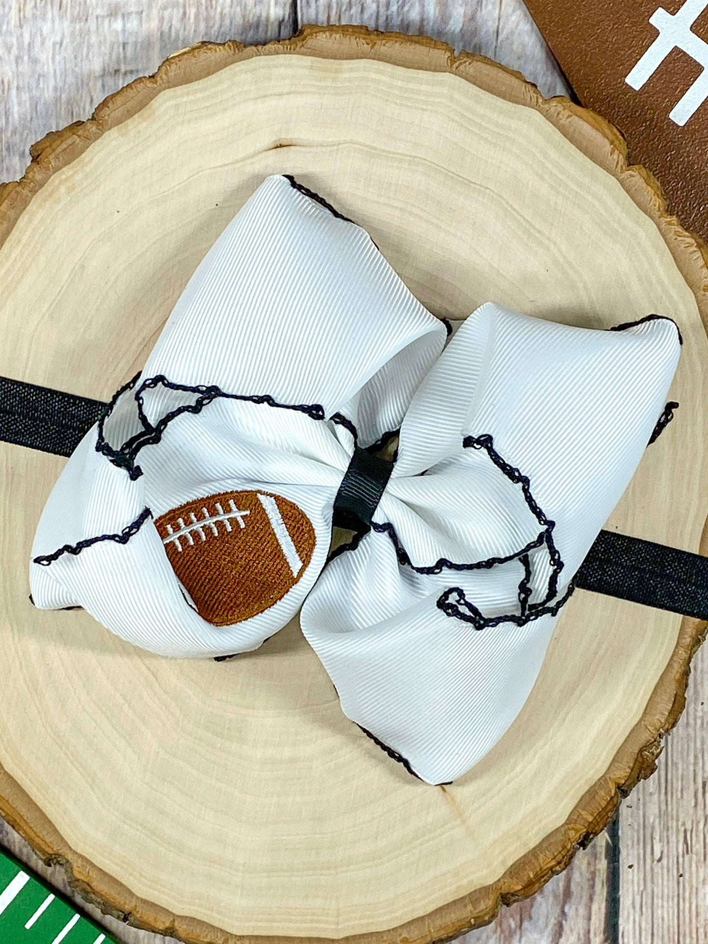 Football Embroidered Moonstitch Bow Headbands: Game Day