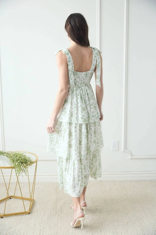 Floral Tie Strap Midi Dress- SAGE