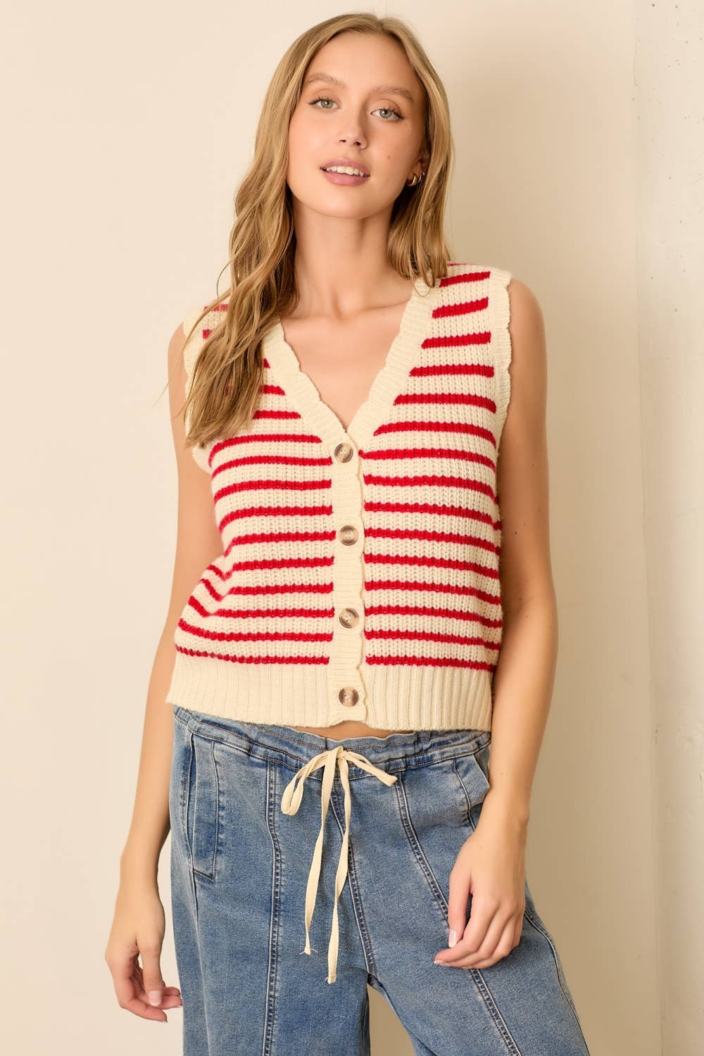 (PLUS) STRIPED SWEATER VEST