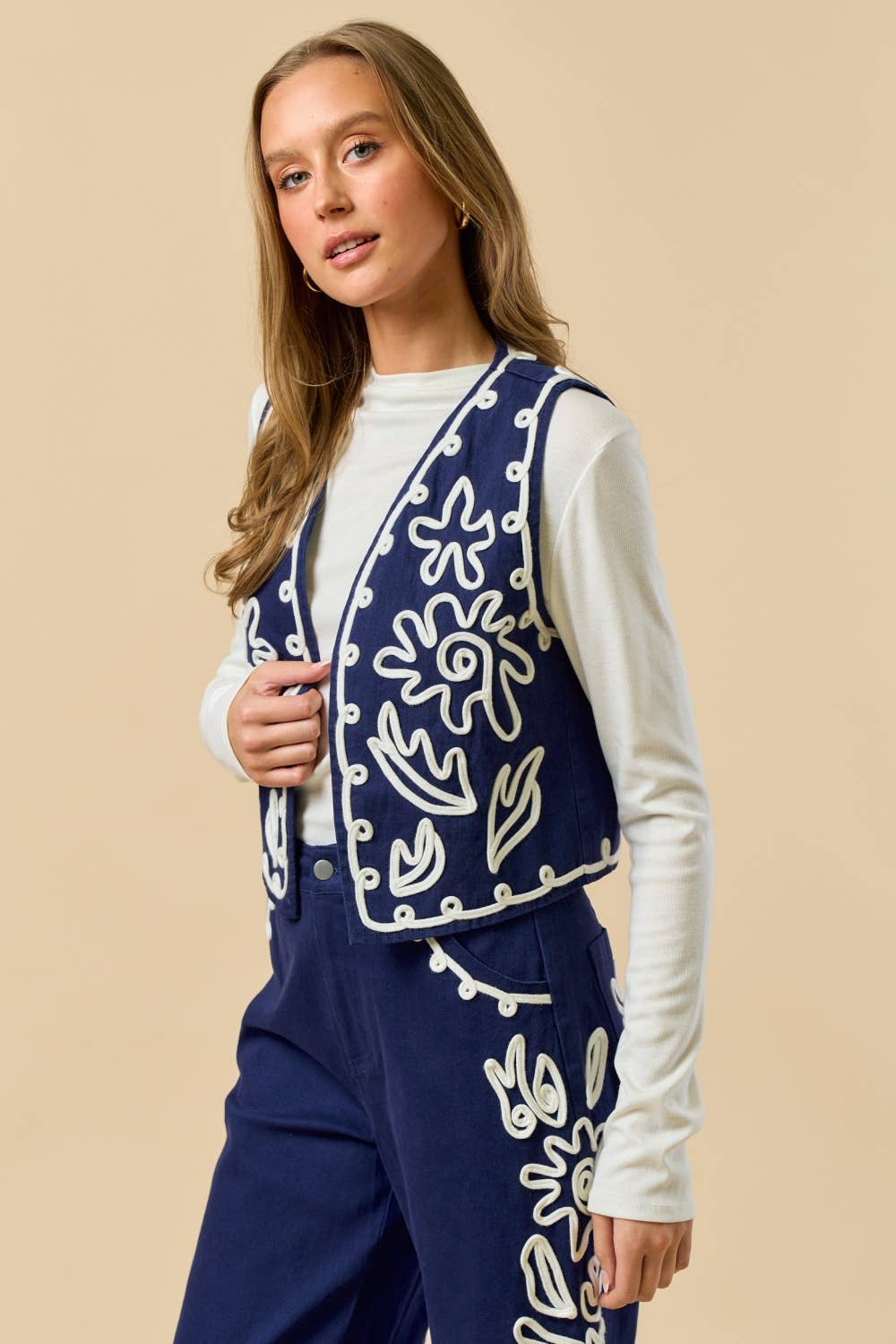 Boho Cord Embroidered Vest