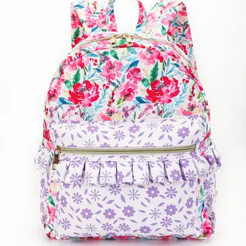 Floral Design Girls Ruffle Backpack