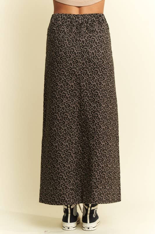 PLUS SIZE LEOPARD PRINT FRONT SLIT SKIRTS