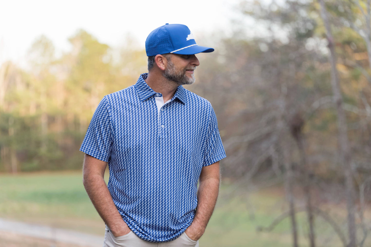 Lexington Blue and White State Performance Polo