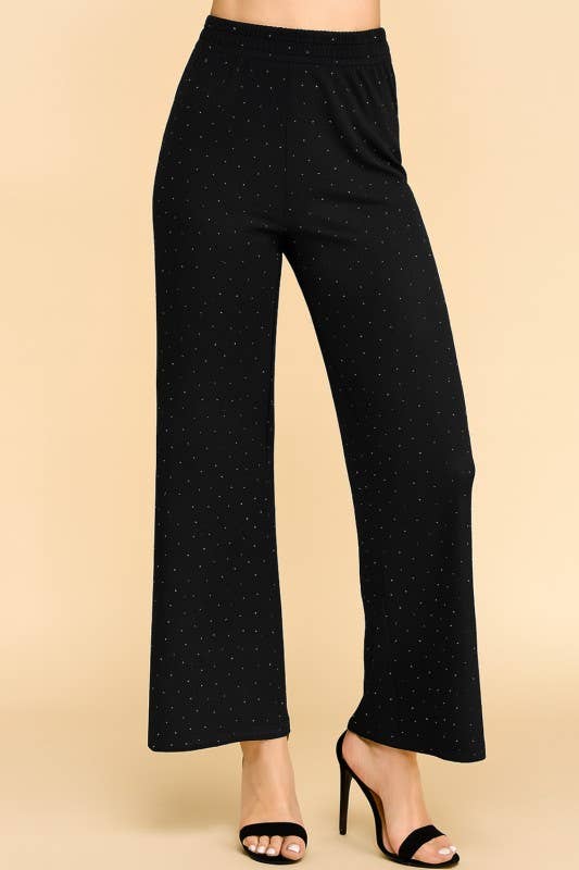 RHINESTONEED RIB STRAIGHT PANTS