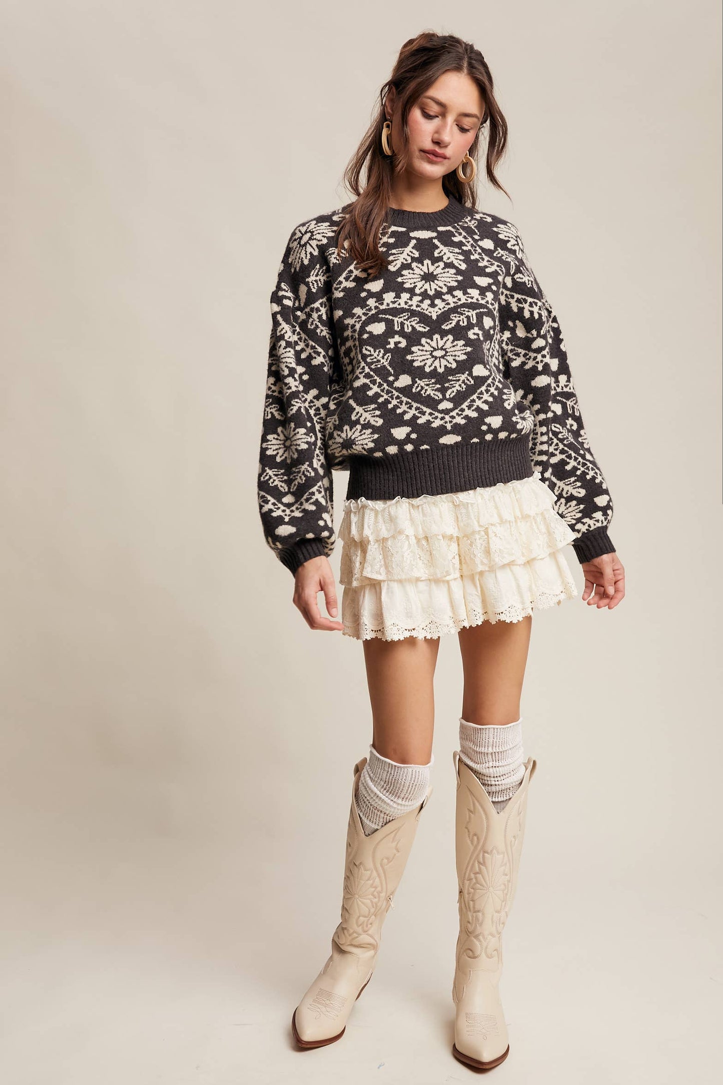 Heart Jacquard Knit Sweater