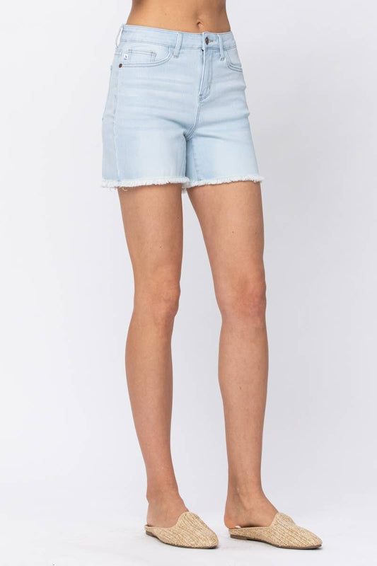 HI-WAIST BLEACH LIGHT CUT OFF SHORTS (XL Only)