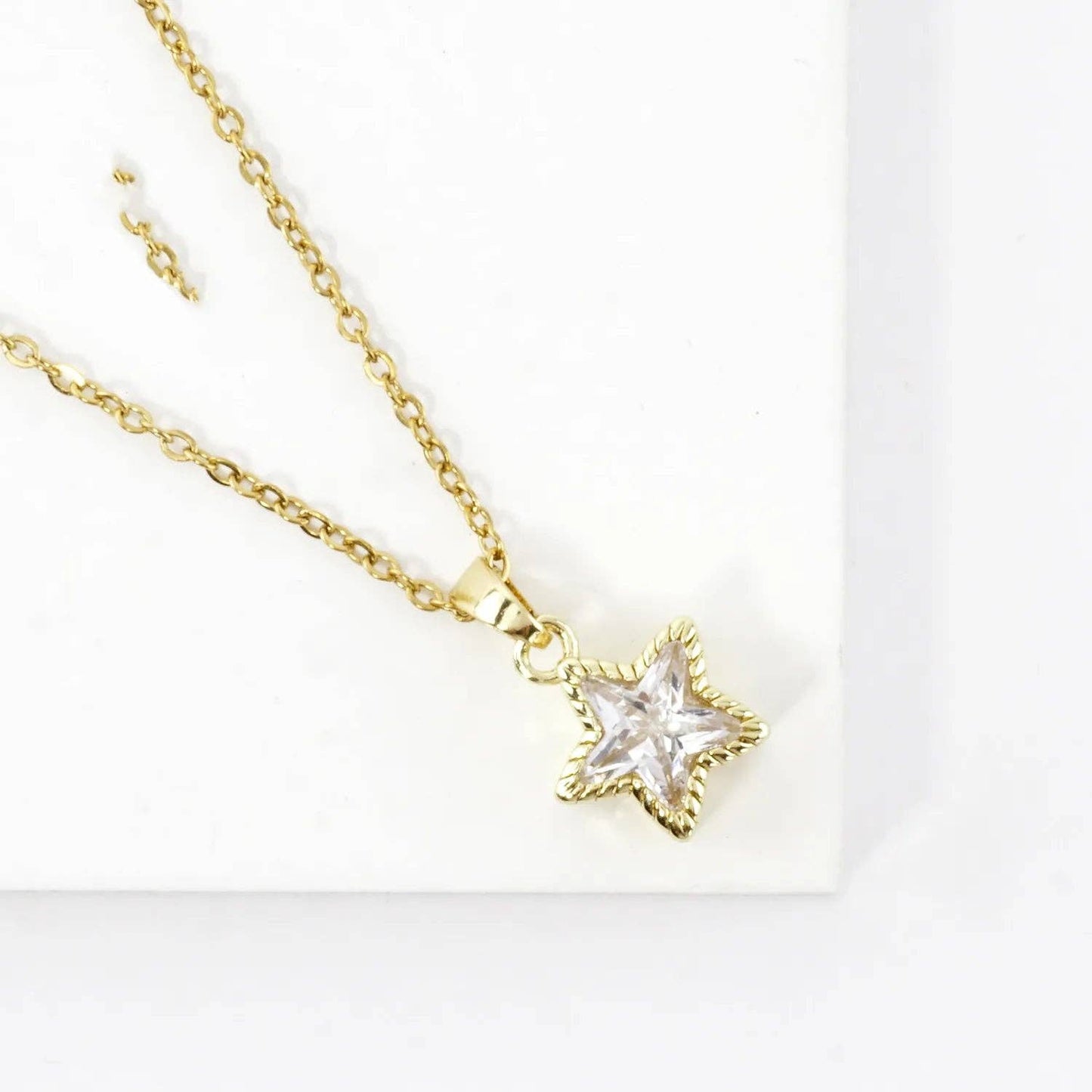 Tiny Bezel Set Star Shape CZ Stainless Necklace