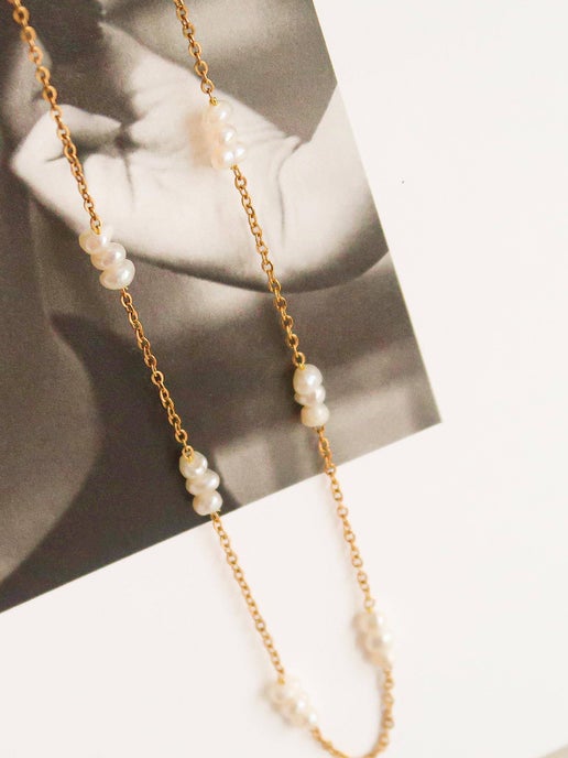 18K Non-Tarnish Petite Pearl Chokers: Yellow Gold, Leilani-Multi Pearl