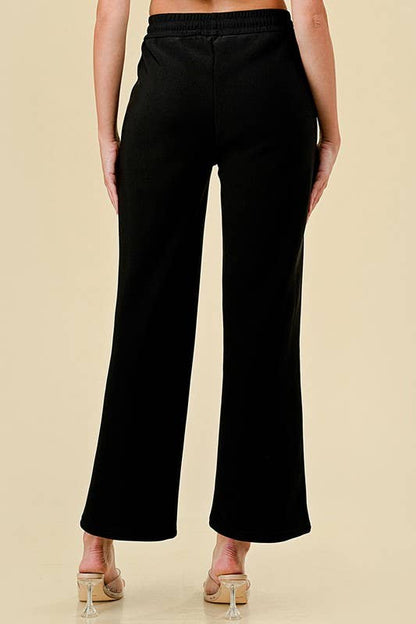 MID-RISE DRAWSTRING WIDE LEG PANTS WITH FUR LINING