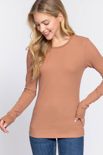 Long Sleeve Crew Neck Thermal Knit Top