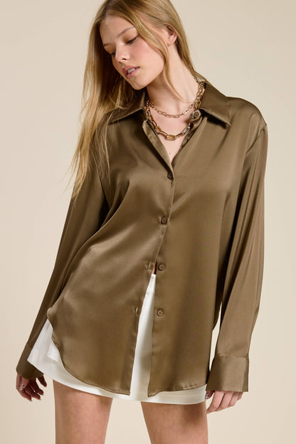Silky Satin Button Down Blouse