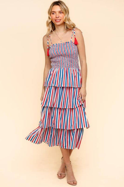 Midi Multicolor Stripe Print Dress