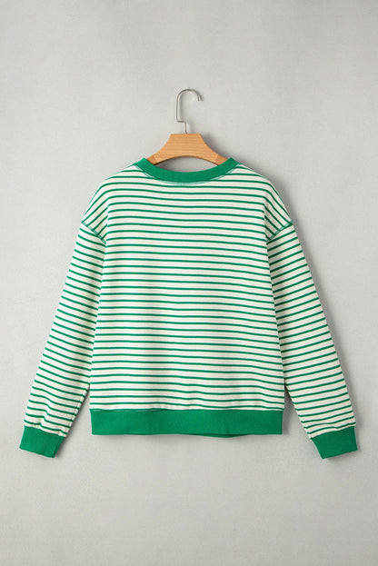 Bright Green Striped Exposed Seam Pullover Top