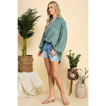 Oversize Frayed Seam Balloon Sleeve Shirts