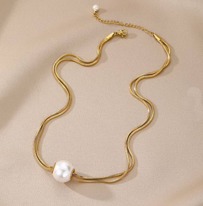 STAINLESS STEEL NON-TARNISH PEARL NECKLACE