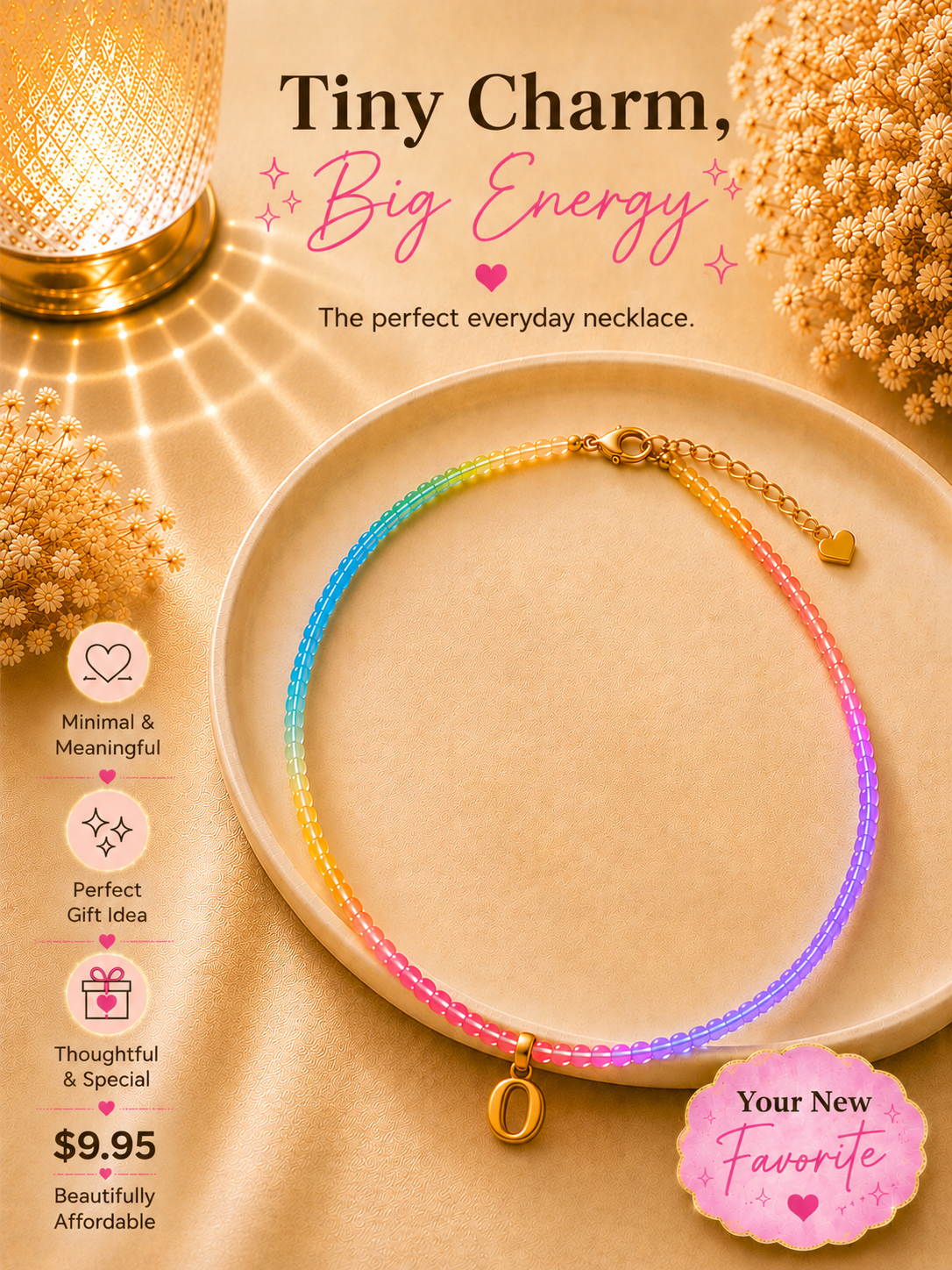 Multi color beaded bubble letter necklace