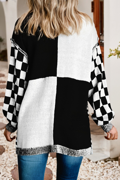 LDC Checkered Open Front Drop Shoulder Cardigan