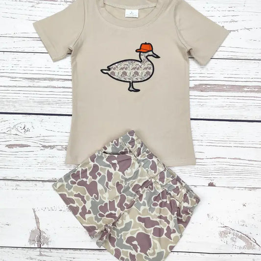 Boys Camouflage Duck Appliqué Top Shorts Set