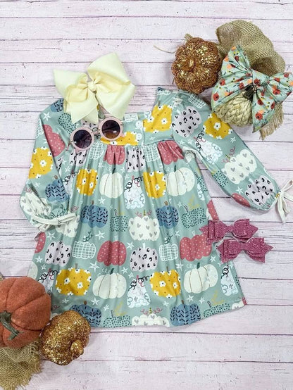 Patterned Pumpkins Twirl Dress: Fall Dresses