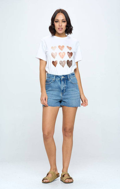 STRETCH HIGH RISE FREY HEM DENIM SHORTS