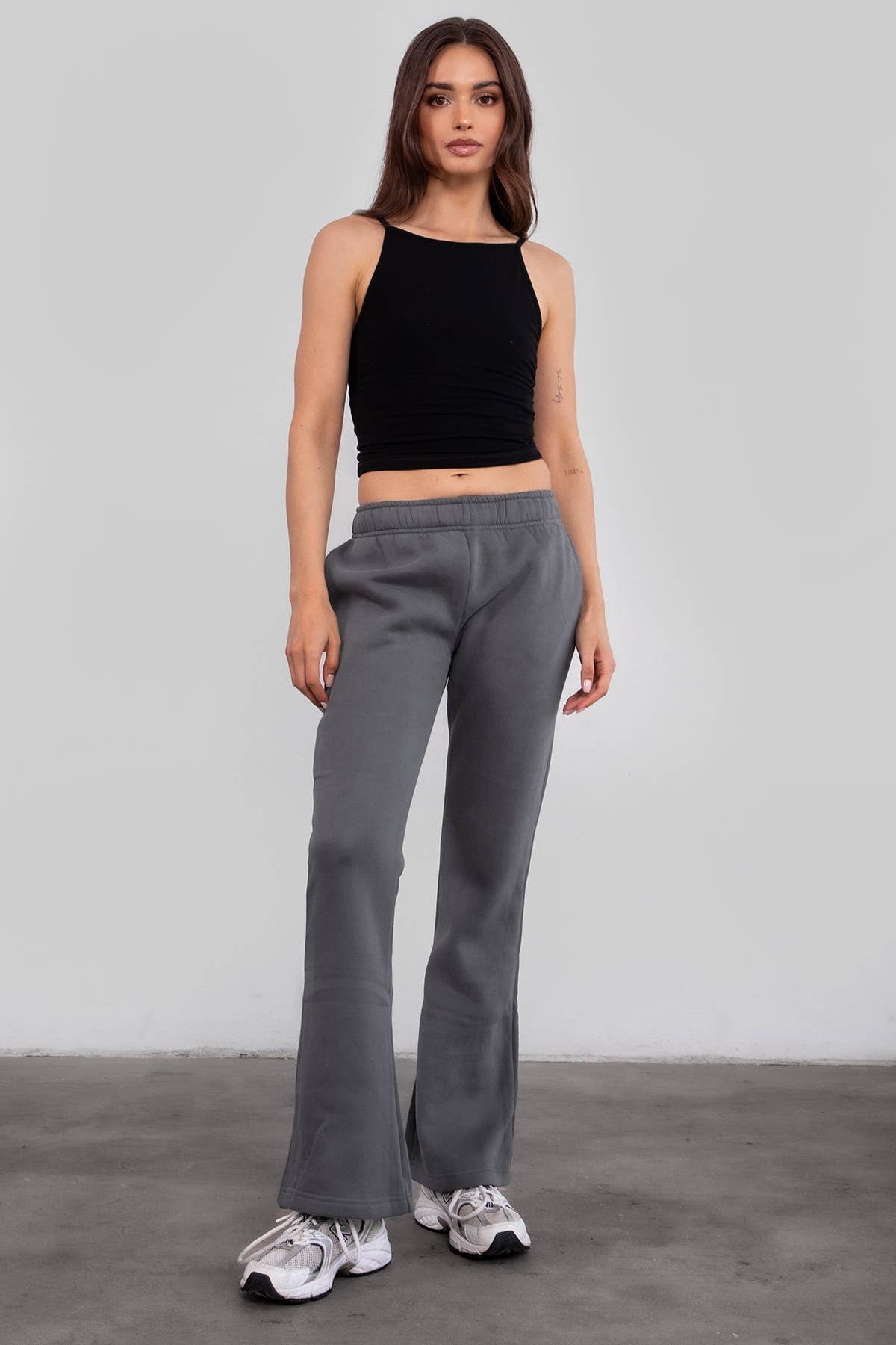JIYA Essential Fleece Flare Sweat Pants Stretch Waistband